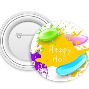 Celebrate Holi in Style with our Designer Happy Holi Balloon Print Round Shape Badge