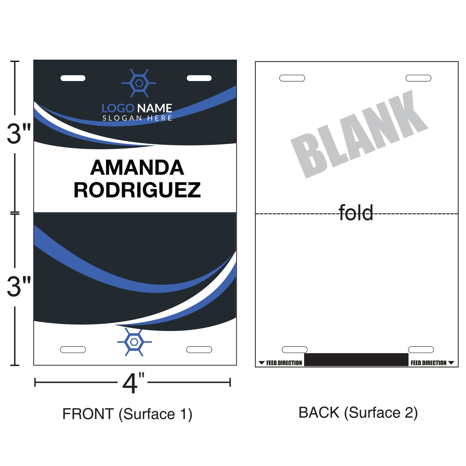 4" x 3" | Standard Custom Badge | Two Color | Duo Clip | Two-sided