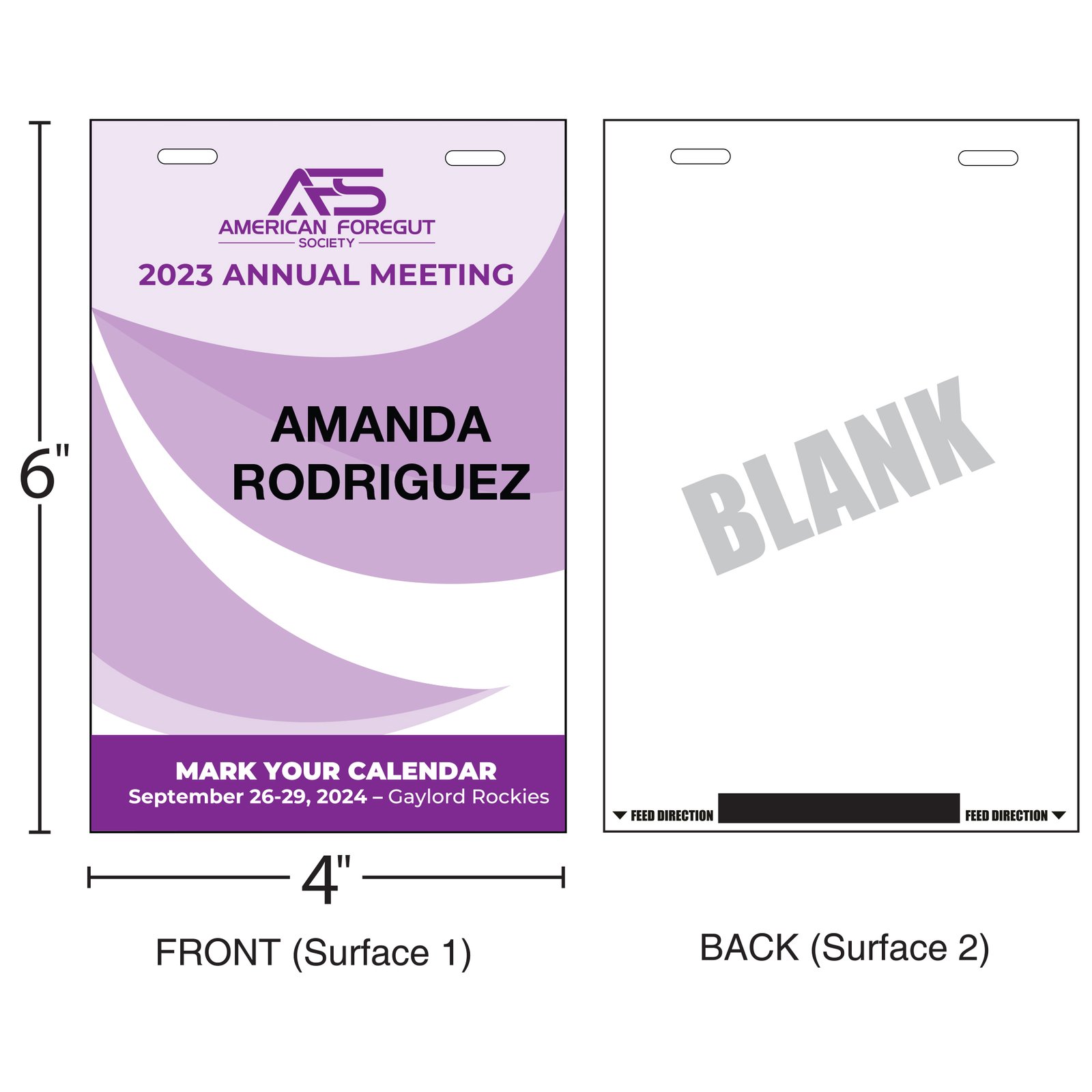 The 4" x 6" Standard Custom Badge with one color and a duo clip provides extra stability and a clear design.