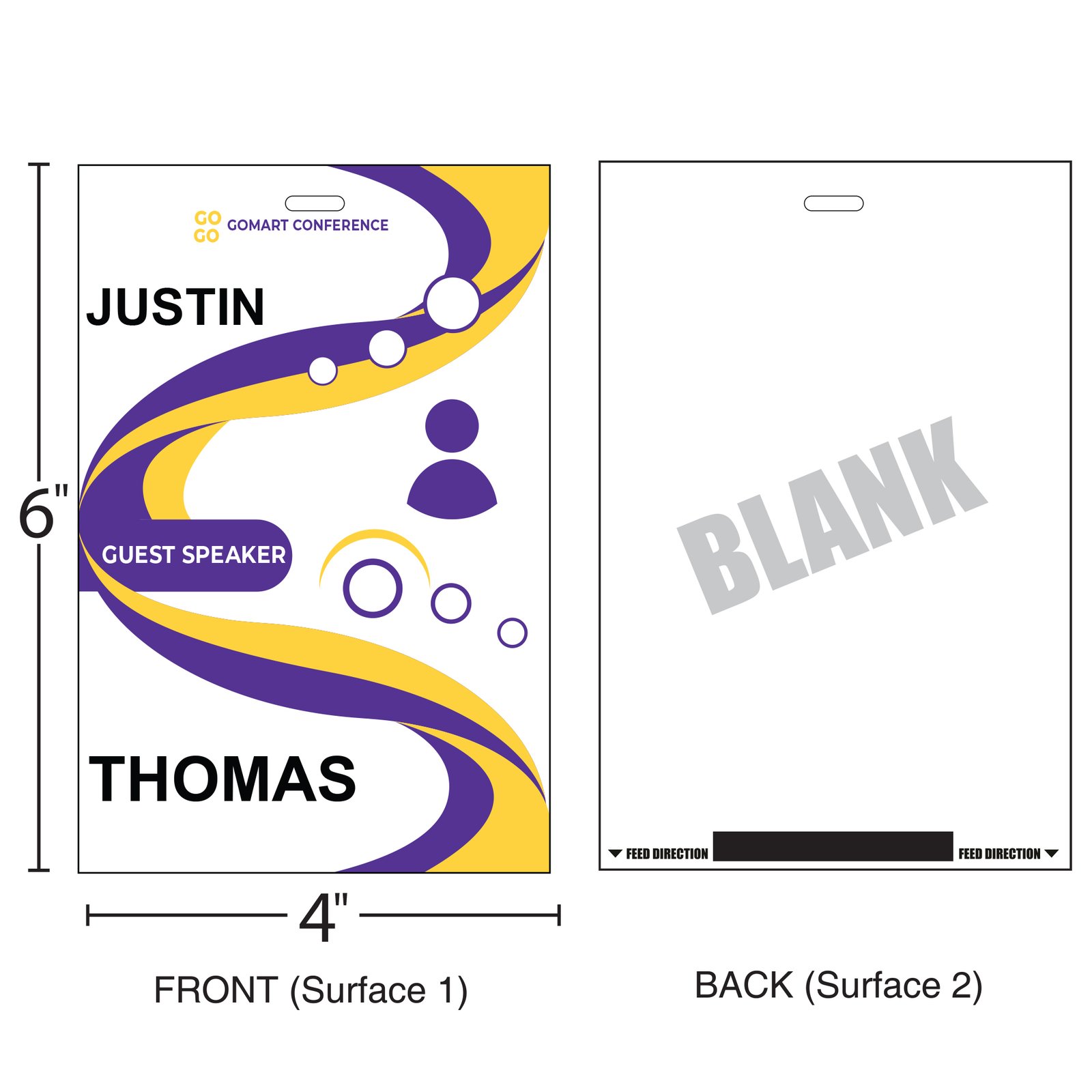 4" x 6" | Standard Custom Badge | Two Color | 1 Clip